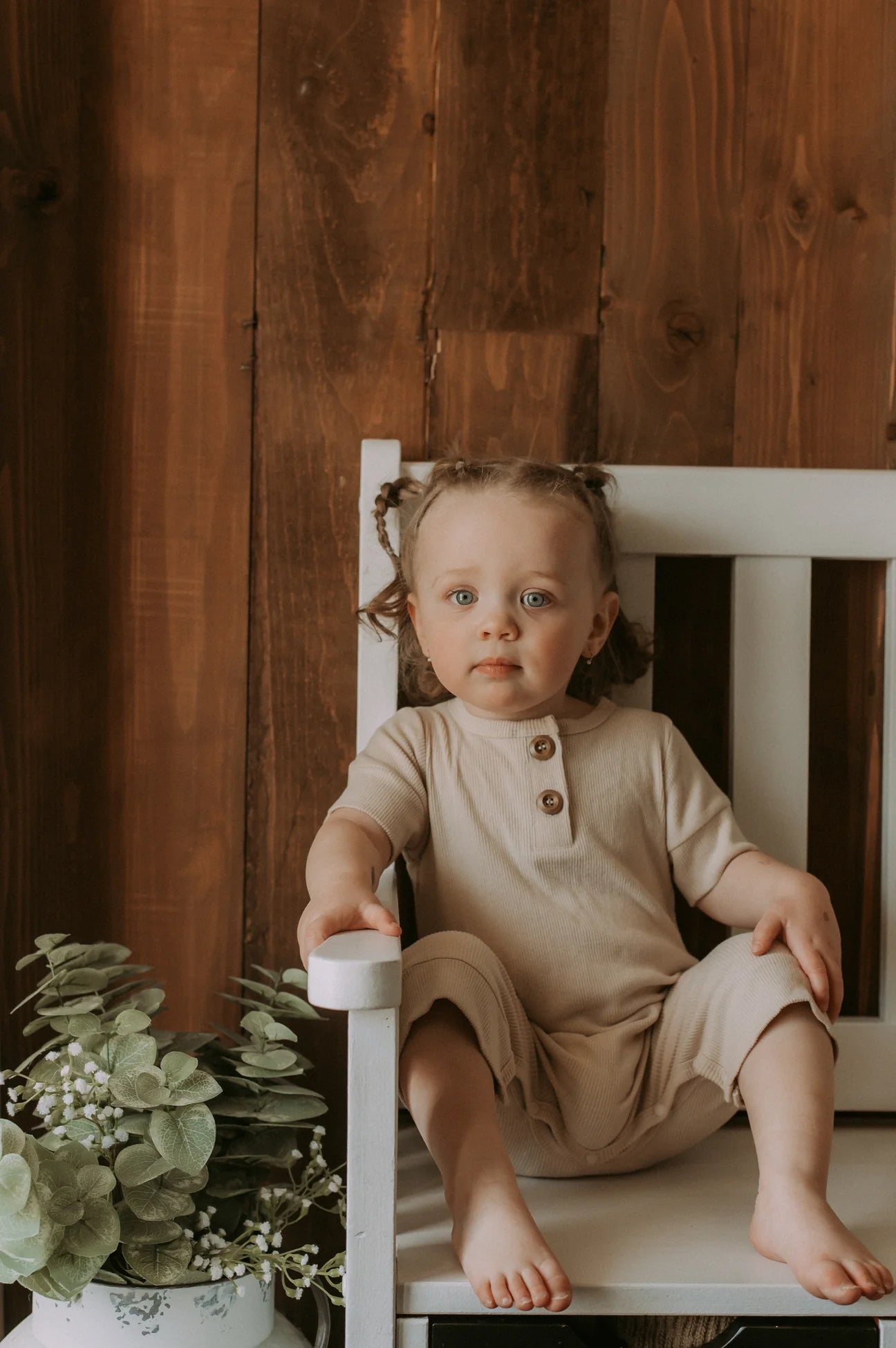 Onesie évolutif court crème en bambou côtelé