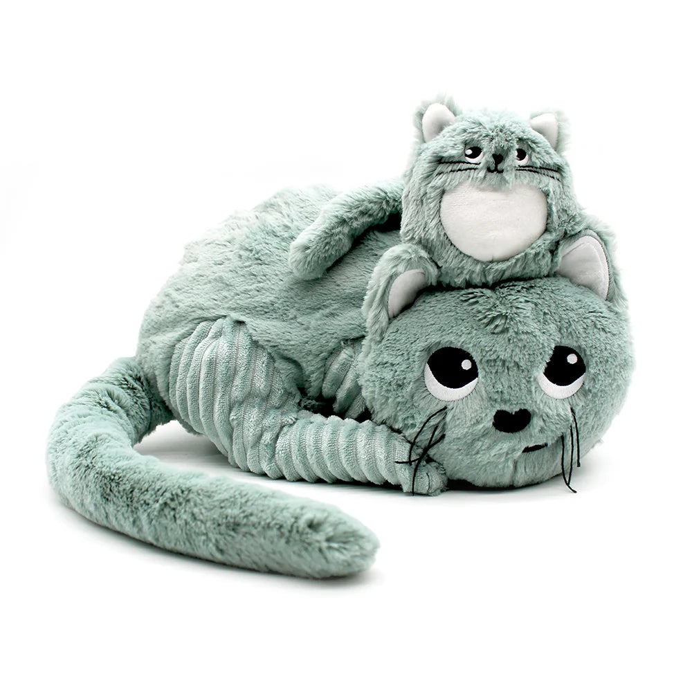 Peluche chat Miaou maman et son bébé vert menthe