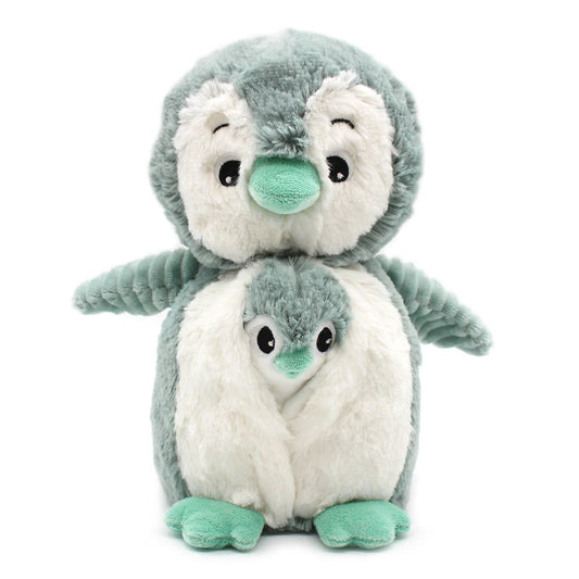 Peluche pingouin Iglou maman et son bébé vert menthe - Les Ptipotos