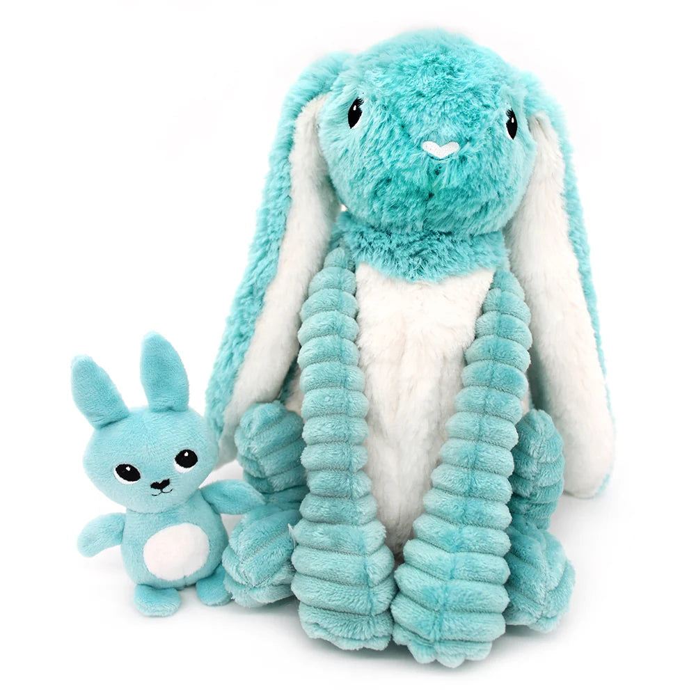 Peluche lapin Toudou maman et son bébé bleu aqua