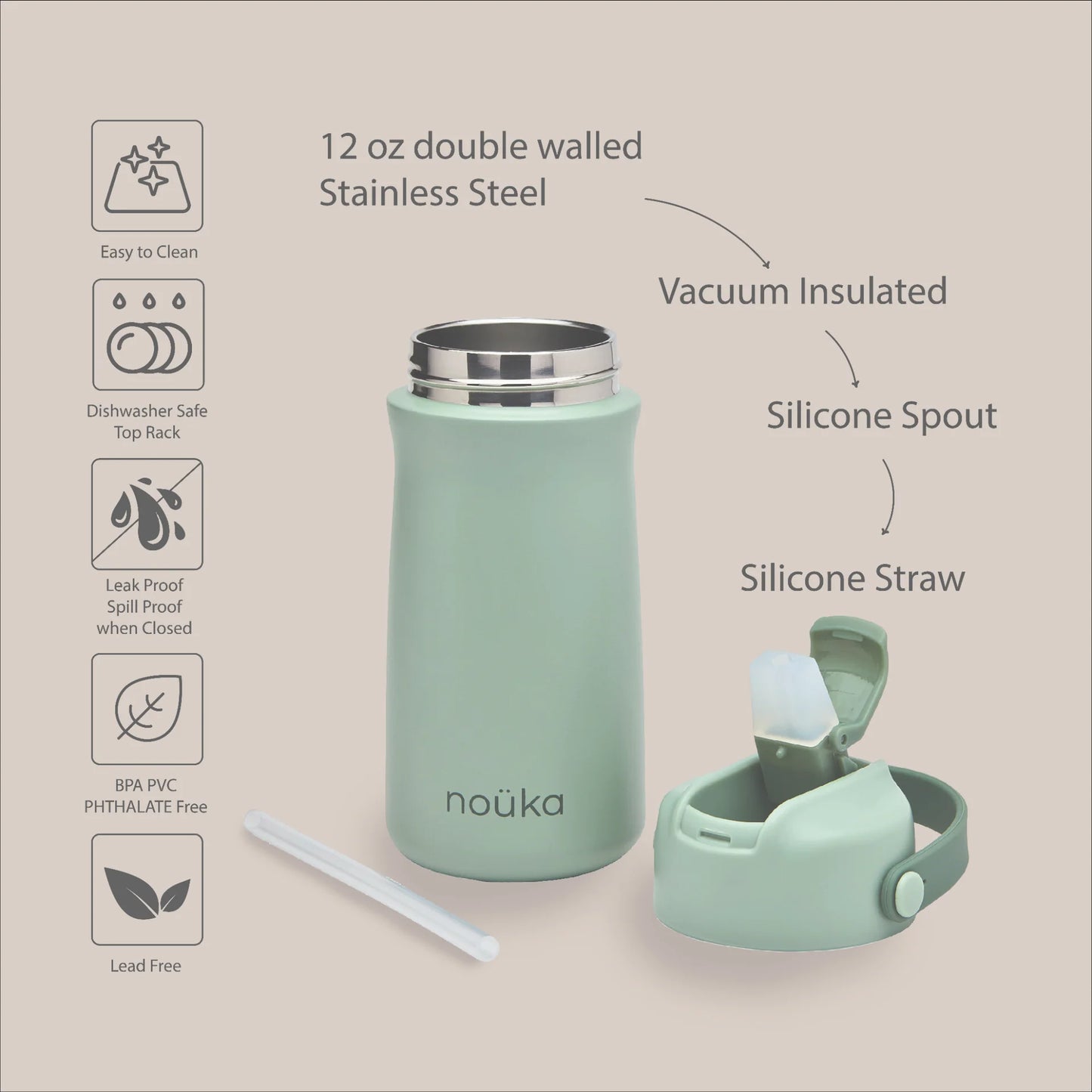 Bouteille d'eau en acier inoxydable 12 Oz