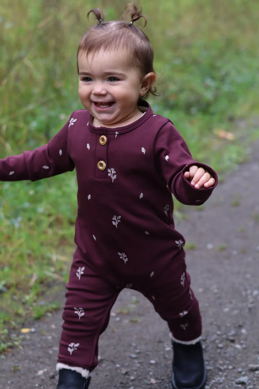 Onesie évolutif prune motif fleurs