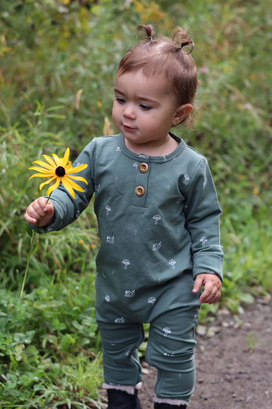 Onesie évolutif vert eucalyptus motif escargots