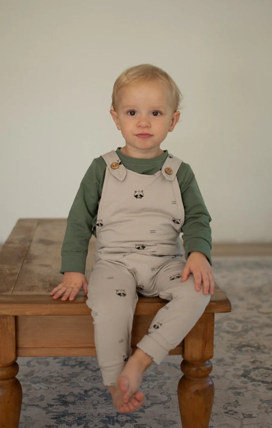 Salopette évolutive grise motif ratons laveurs