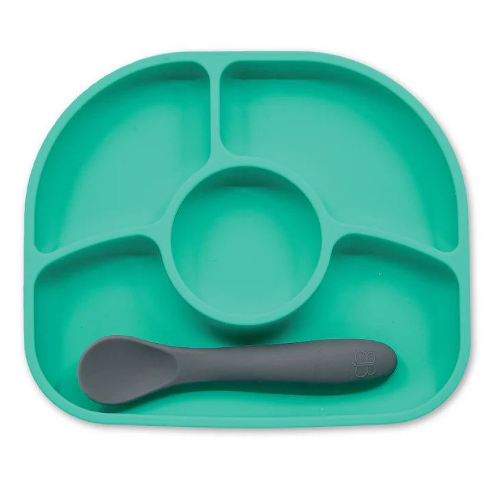 Yümi: Ensemble d'assiette et de cuillère en silicone Aqua