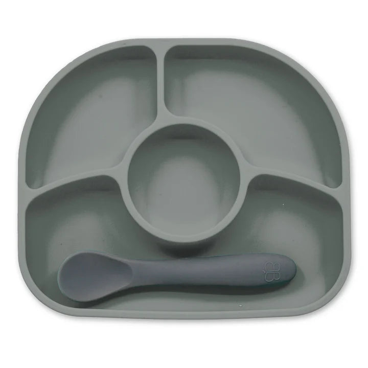 Yümi: Ensemble d'assiette et de cuillère en silicone Gris