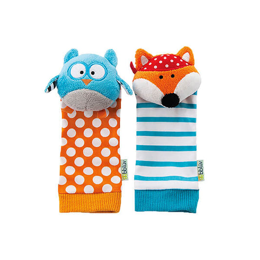 Düo: Chaussettes hochet pour bébés Hibou et renard