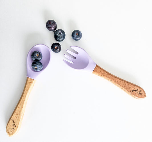 Ensemble d’ustensile en bois et silicone Lilas