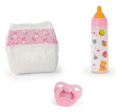 Ensemble deluxe accessoires de poupées bouteille de lait, suce et couche