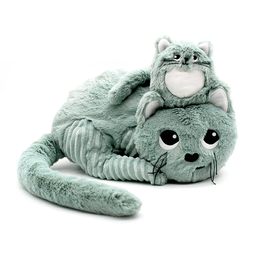 Peluche chat Miaou maman et son bébé vert menthe