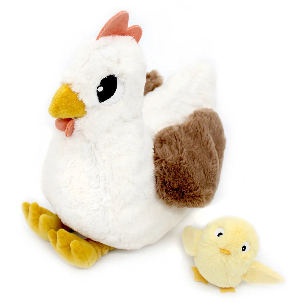 Peluche poule Pioupiou maman et son bébé blanc