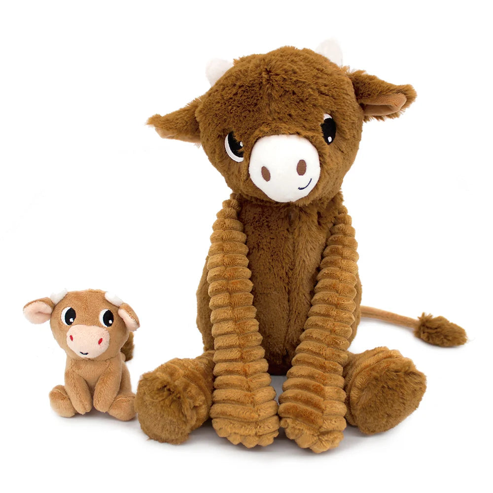 Peluche vache Hindou maman et son bébé marron cassonade