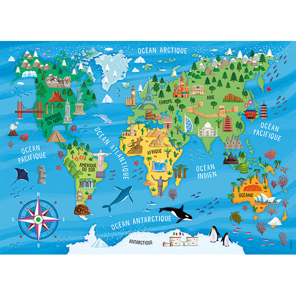 Carte du monde des monuments puzzle 100 mcx