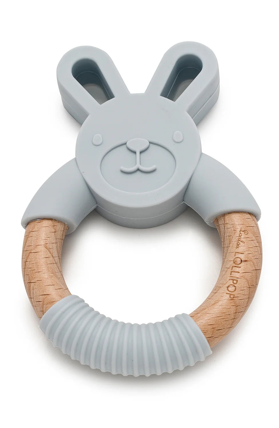 Anneau de dentition en silicone et bois Lapin - Gris clair