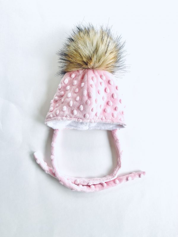 Tuque à pompon rose bébé