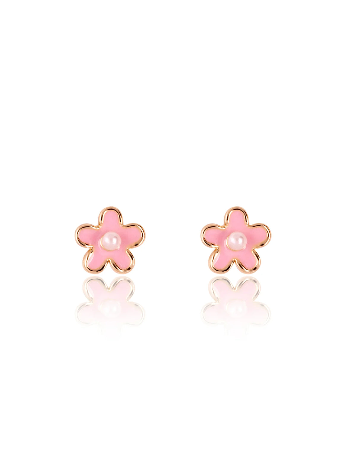 Boucles d'oreilles en émail - Fleur rose et perle