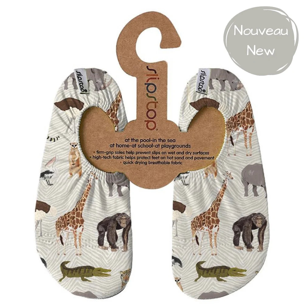 Chaussures d'eau pour enfants Kongo - Animaux de la jungle sur fond beige Sahara