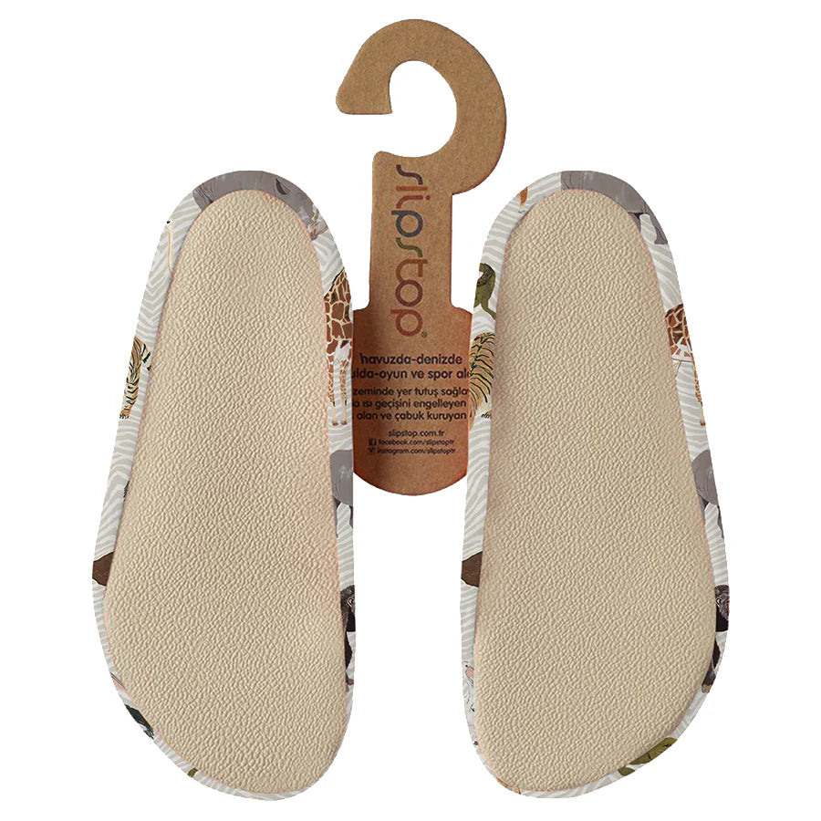 Chaussures d'eau pour enfants Kongo - Animaux de la jungle sur fond beige Sahara