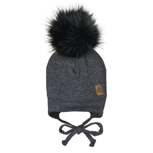 Tuque en coton avec doublure polaire et oreilles - Gris chiné