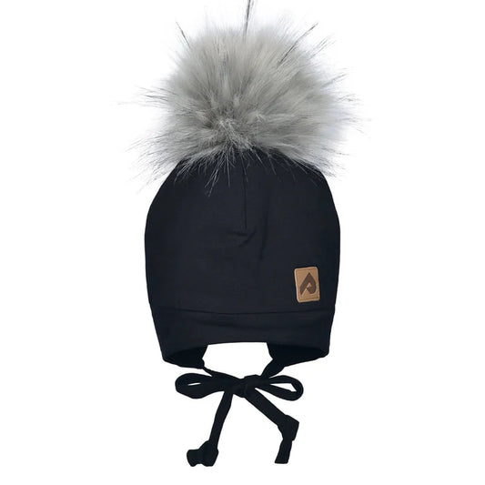 Tuque en coton avec doublure polaire et oreilles - Noir